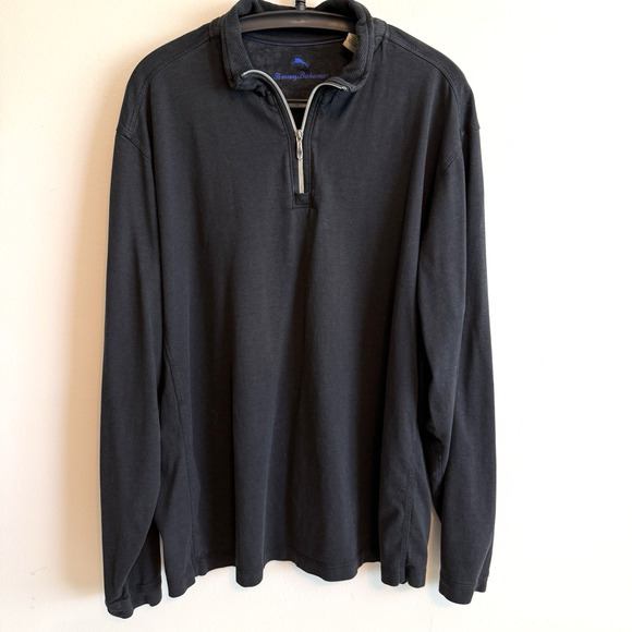 Tommy Bahama Mens Size XL Black 1/4 Zip Pullover Sweater Preppy Office Weather - Picture 1 of 14